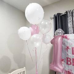 Bow Balloons Set White Balloon Mini Pink Ribbon Bows Girls Birthday Party