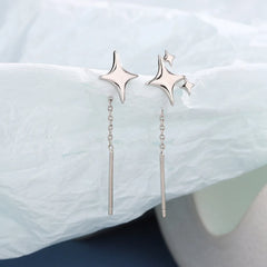 Ventfille 925 Sterling Silver Star Earring for Women Girl Simple Tassels Chain Fashio alternate view