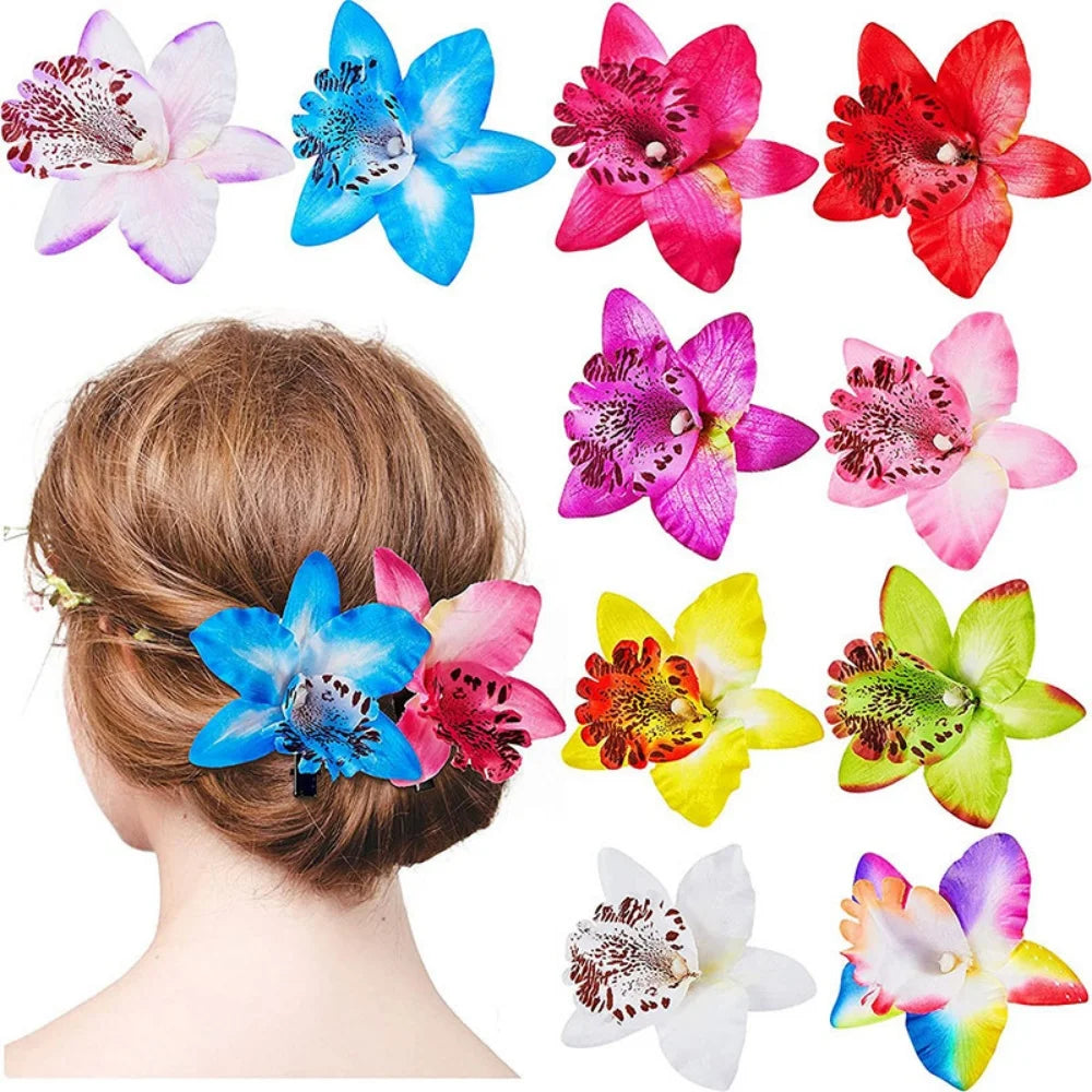 Hawaiian Thai Orchid Flowers Hair Clips Bride Flowers Hair Clips Girls Sweet Hairpins Beach Vacation