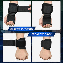 Weight Lifting Hook Grips with Wrist Wraps | Gym Fitness Hand Bar Straps close-up view