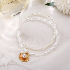 Modyle New Fashion Bohemian Simulated Pearl Chain Wedding Anklet Bracelet for Women Gold detail view