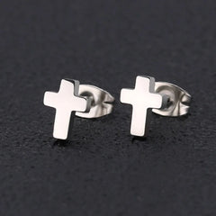 Punk Stainless Steel Cross Stud Earrings Jewelry close-up view