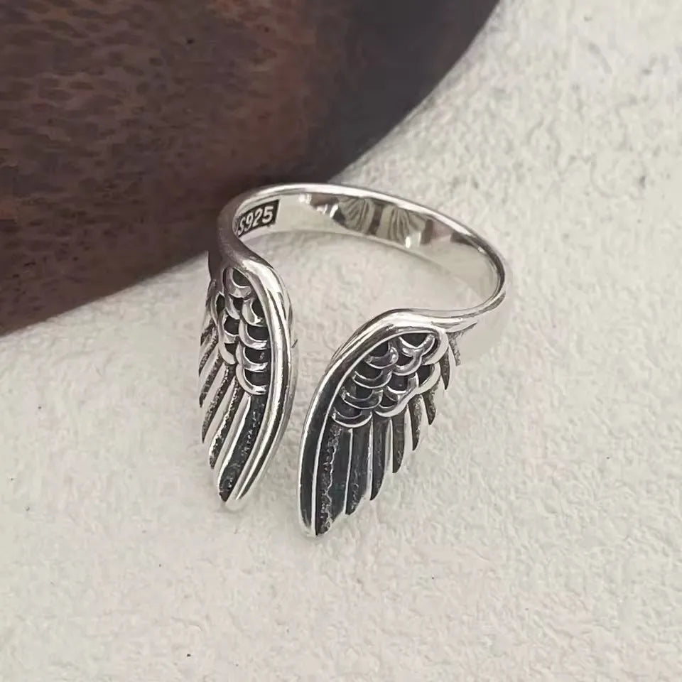 Sam Panda 925 Sterling Silver Rings For Women Men Fine Jewelry Finger Adjustable Open Wing Shape Rin