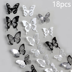 18pcs Black and White Butterfly Wall Stickers | Elegant PVC Decals for Home Decor