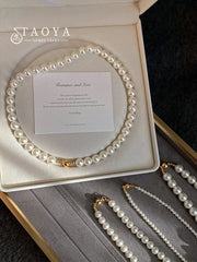 Girl’s Imitation Pearl Magnetic Round Buckle Beaded Choker Necklace | Elegant Collarbone Jewelry for