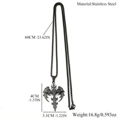 Gothic Punk Angle Wing Spiked Cross Pendant Necklace For Women Men Stainless Steel Bla close-up view