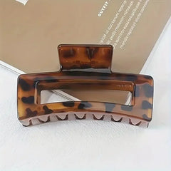 2Pcs Elegant Leopard Print Rectangular Plastic Shark Hair Claw Clips, Women Hair Accessories for Hair Styling