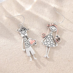 Creative Fashion Boy and Girl Pattern Dangle Earrings Women Vintage Silvery Plated Festival Pendant Earrings Jewelry Accessories