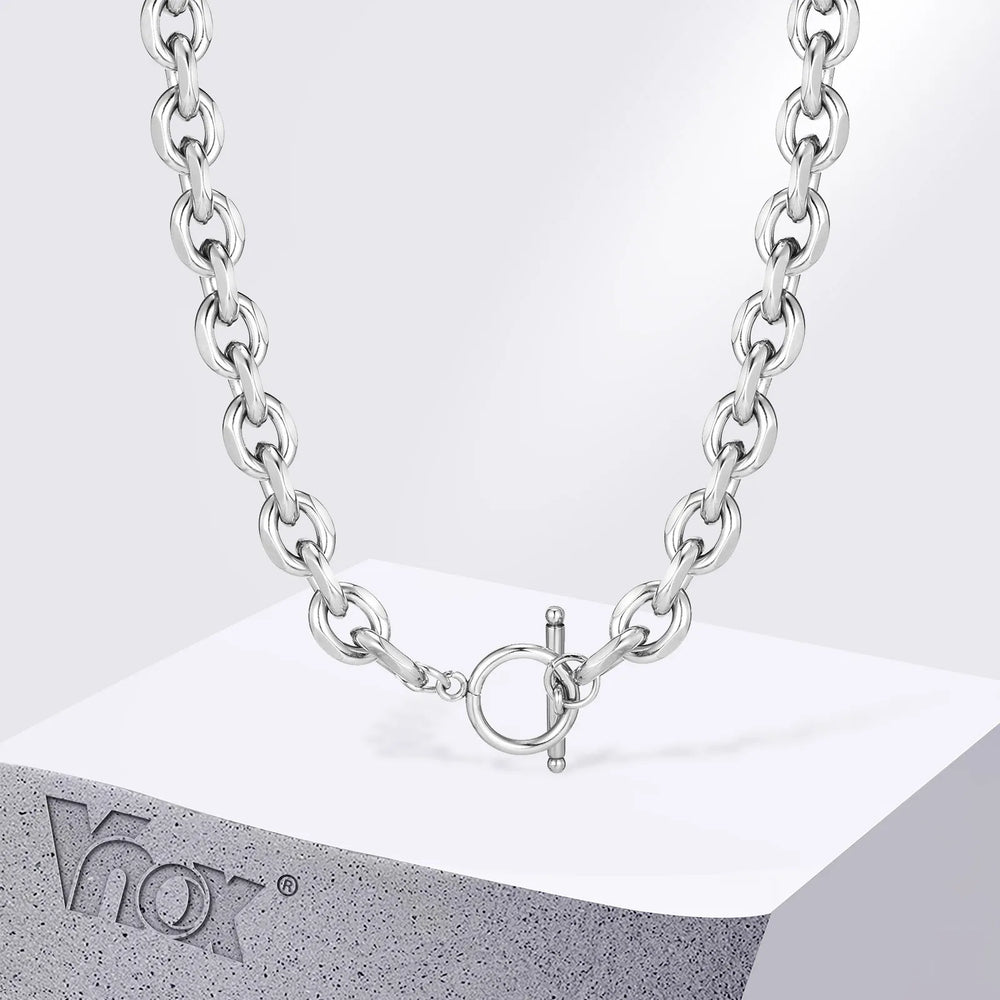 Vnox 9mm Chunky Chain Necklace for Men Women, Thick Rolo Link Chain Collar, Toggle Clasp Slide Neckl