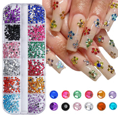 12 Cell Sparkling Crystal Nail Art Beads - Flat Base Stones for Multi‑scene Embellishment - Decorate