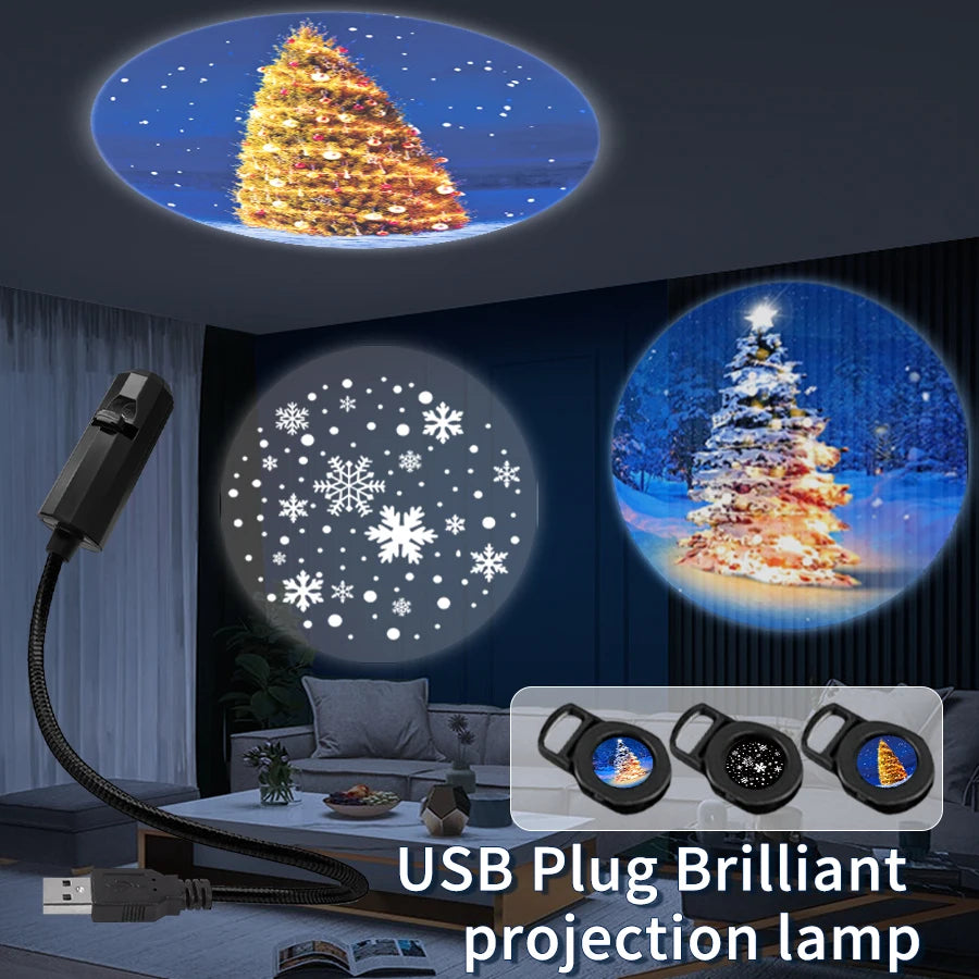 USB Projection Lamp with Switchable Patterns | LED Night Light for Christmas, Halloween, and Planet