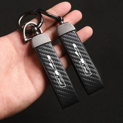 Carbon Fiber Style Keychain for KIA Models | Microfiber Leather Key Ring close-up view