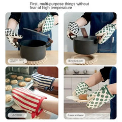 Polka Dot Heat Resistant Oven Mitts | Japanese Style Microwave Safe Kitchen Gloves alternate view