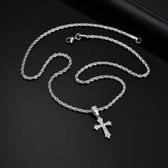 Personality Stainless Steel Cross Pendant Necklace for Men Boys, Retro Religious Faith Prayer Jewelry Gift