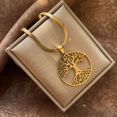 Tree of Life Pendant Necklace | Stainless Steel Snake Chain Choker for Men and Women