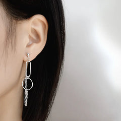 Silver Asymmetrical Geometric Drop Earrings | Trendy Punk Hip Hop Jewelry for Women alternate view