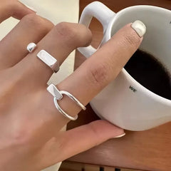 VENTFILLE 925 Sterling Silver Rings INS Fashion Hip Hop Vintage Couples Hollow Lines alternate view