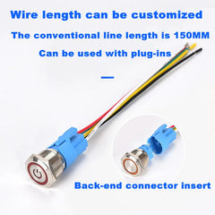 16/19/22mm Waterproof Metal Push Button Switch | 2NO2NC Self-Locking Automotive Engine close-up view