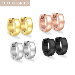 Solid Smooth Hoop Earrings Rosegold Black Stainless Steel Simple Round Ear Clips | Un alternate view