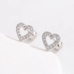 Heart Stud Earrings for Women | Hypoallergenic Screw Back Piercing Jewelry close-up view