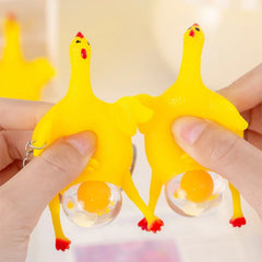 1/2pcs Funny Mini Chicken Keychain, Squeezable TPU Egg-Laying Duck Toy, Creative Novel close-up view