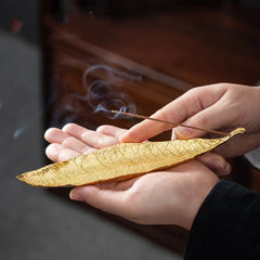 Leaf Incense Burner | Metal Ash Catcher for Meditation and Yoga detail view