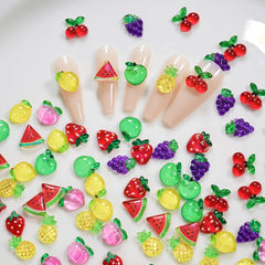 50Pcs 3D Summer Fruits Nail Charms Strawberry,Watermelo,Cherry,Peach,Lemon Flatback N alternate view