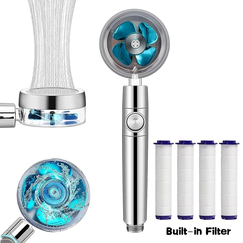 360 Degrees Rotation Turbo Fan Shower Head High Pressure Water Saving Spray Adjustable Showerhead Fi