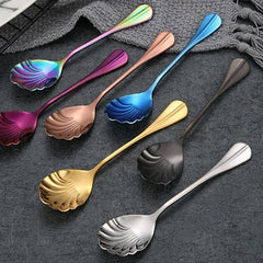 Shell Shape Stainless Steel Spoon with Long Handle | Dessert Spoon and Ice Cream Scoop detail view