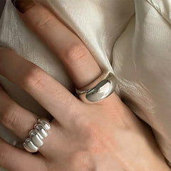 VENTFILLE 925 Sterling Silver Trend Arched Wide Ring For Female Geometry Punk Design J close-up view