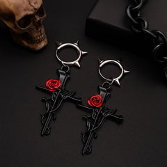 Gun-black Cross Rose Earrings Gothic Halloween Happy Night Rock Hip Hop Jewelry Earri alternate view