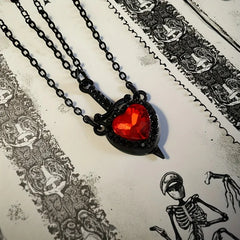 Gothic Sword and Heart Pendant Necklace Set | 2-Piece Gothic Jewelry for Halloween close-up view