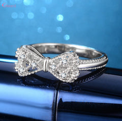 925 Sterling Silver Bowknot Bow Knot Cubic Zirconia Rhinestone Rings For Women Fashion T detail view