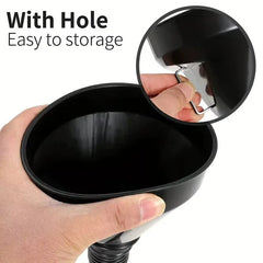 Multi Functional Flexible Funnel: Spill-Proof Oil Changing Tool with Wide Mouth & Hand close-up view