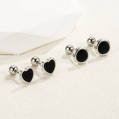 925 Sterling Silver Black Heart Star Stud Earrings | Small Round Earrings for Women alternate view