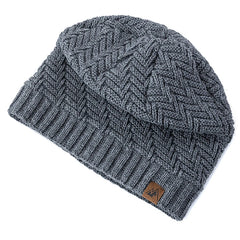 Unisex Peak Labal Winter Hat | Warm Knitted Beanie with Plush Fur Lining detail view