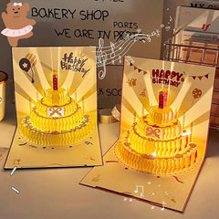 3D Music Light Birthday Card | Pop Up Cake Musical Greeting with Envelope close-up view