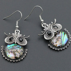 VILLWICE New Colorful Shell Various Shapes Owl Women Hollow Zinc Alloy Antique Silver close-up view