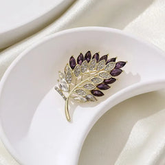 Cute Romantic Colorful Leaf Brooches For Women Purple Crysal Plant Brooch Pin Female Party Birthday Dress Suit Badge Jewelry