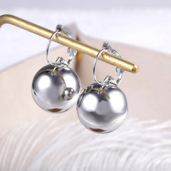 Smooth Ball Drop Earrings for Women | Creative Gold White Rosegold Dangle Jewelry close-up view