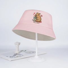 Kids Capybara Fisherman Hat | Cute Cartoon Sun Hat for Toddlers close-up view
