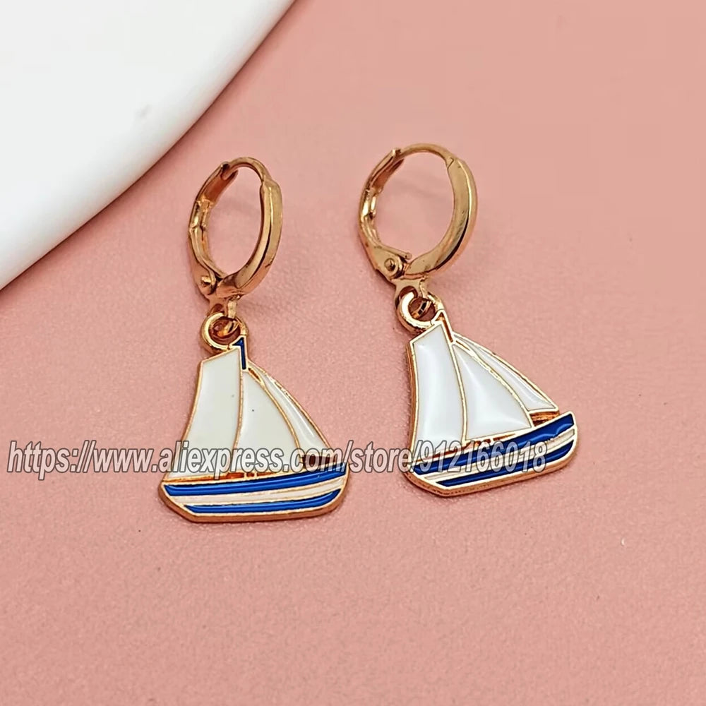 New Creative Sailboat Earrings for Women Fashion Ship Spear Earrings Gifts for Girls Cute Loop Mini