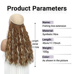 Long Synthetic Fishing Line Hair Extensions Elegant Water Wave Curly Styles for Women close-up view
