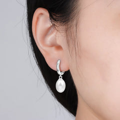 925 Sterling Silver Simple Pearl Earrings Jewelry Hoop Earrings Zircon Stud Earrings For detail view