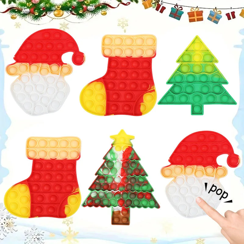Santa Claus Xmas Tree Pop Fidget Toy Kids New Year Party Gift Favors Christmas Decoration Bubble Sen