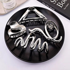 Vintage Silver Geometric Metal Hair Claw For Women Girls Long Hair Holder Headband Hair detail view