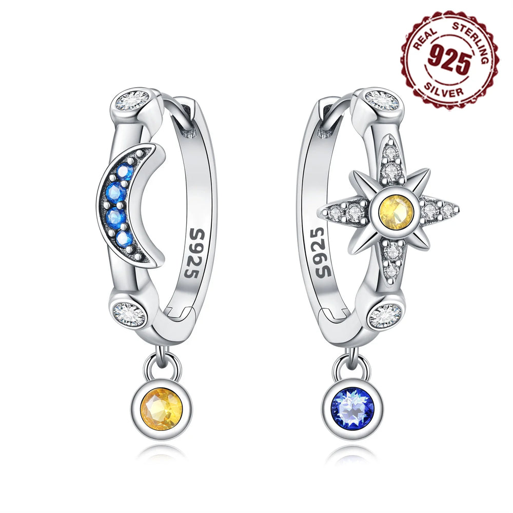 925 Sterling Silver Mysterious Star Moon Earrings Jewelry Versatile Hoop Earrings For Women Jewelry