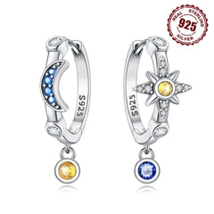 925 Sterling Silver Mysterious Star Moon Earrings Jewelry Versatile Hoop Earrings For Women Jewelry