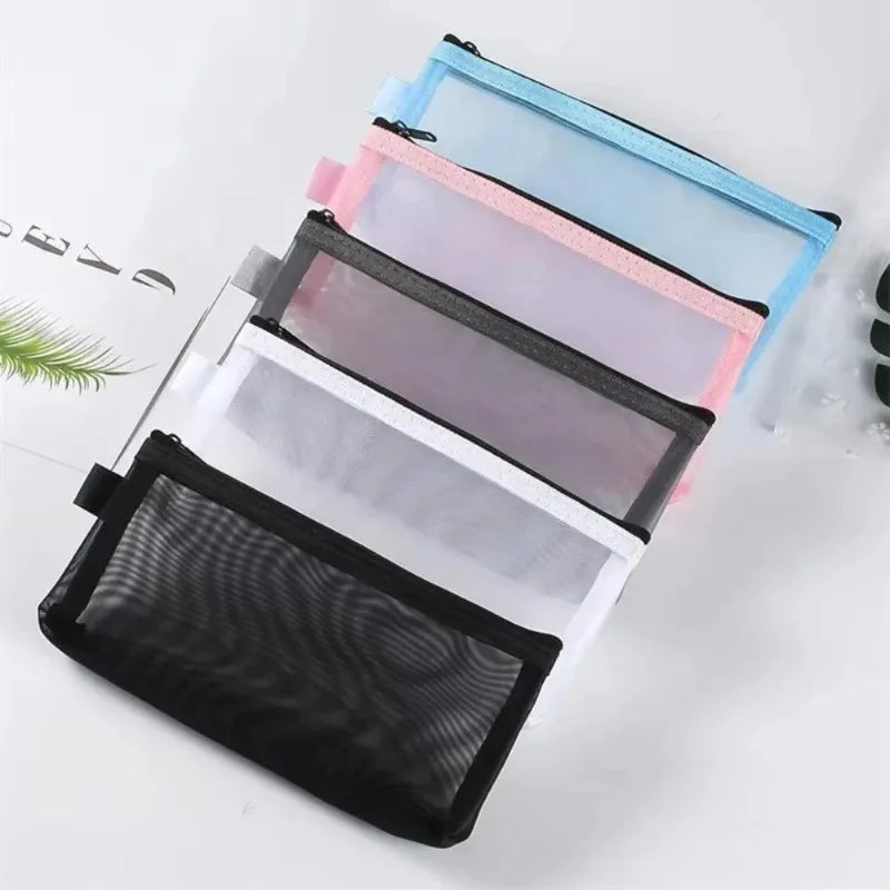 Clear Mesh Pencil Case Portable Stereoscopic Zipper Pouch Pen Box for Students