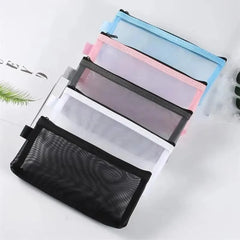 Clear Mesh Pencil Case Portable Stereoscopic Zipper Pouch Pen Box for Students